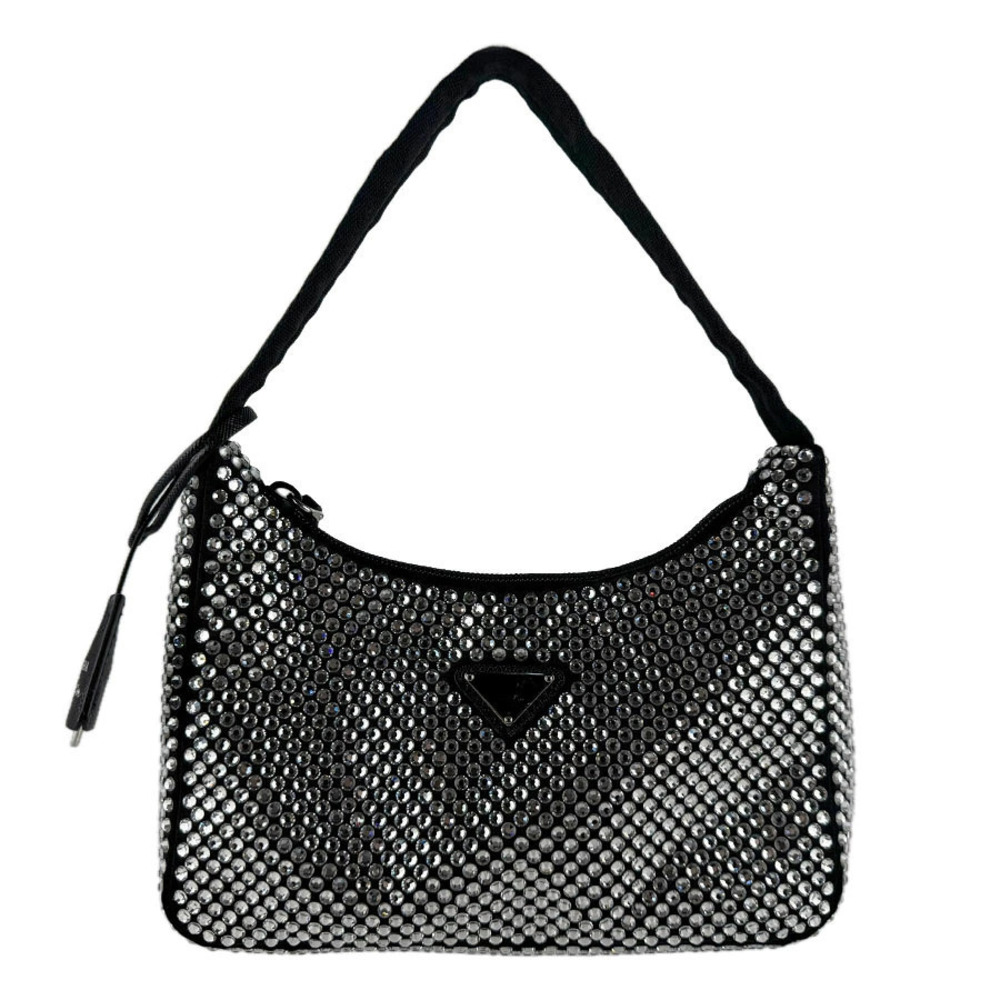 Prada handbag satin rhinestone black